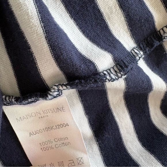MAISON KITSUNE Blue and White Striped Long Sleeve Tee - Picture 6 of 6